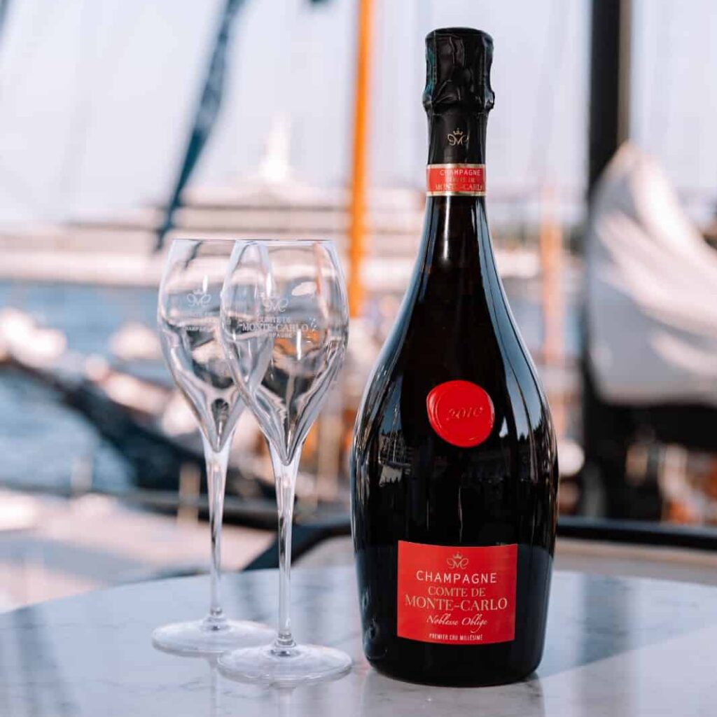 Bottle of Noblesse Oblige Champagne in Monaco Yacht Show 2021