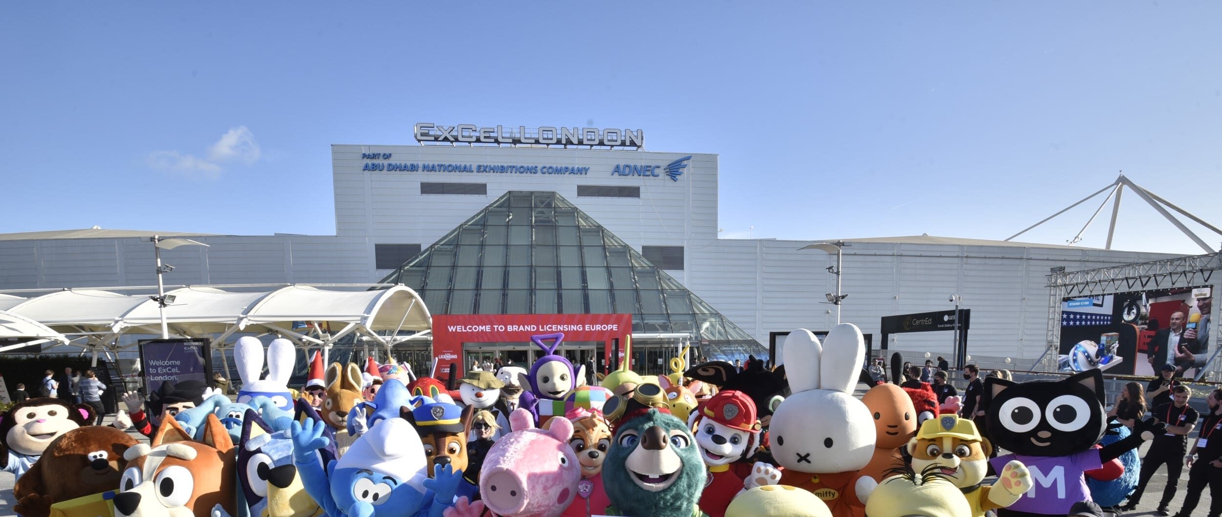 People gather outside ExCeL London for the Brand Licensing Europe event